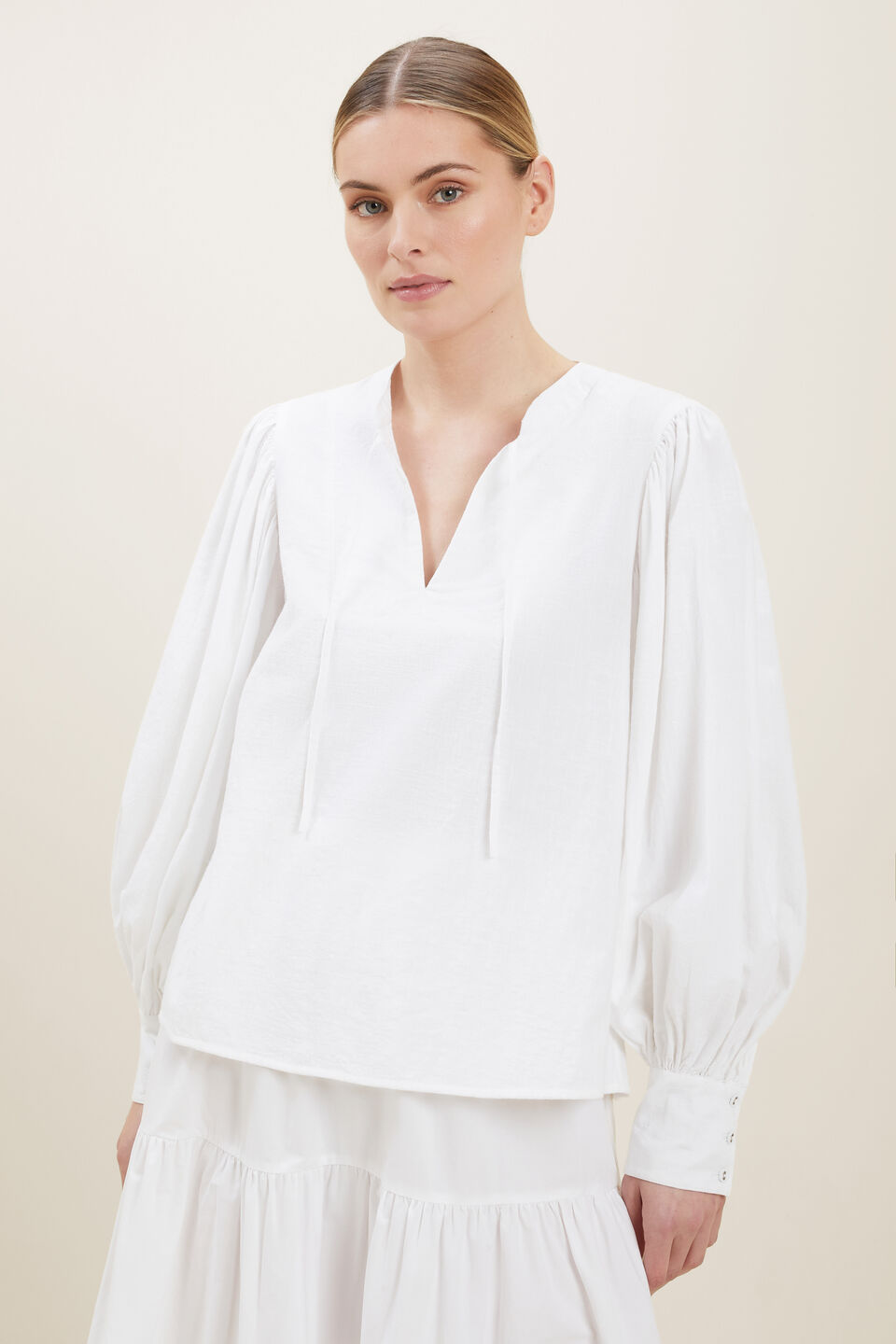 Blouson Sleeve Blouse  Whisper White