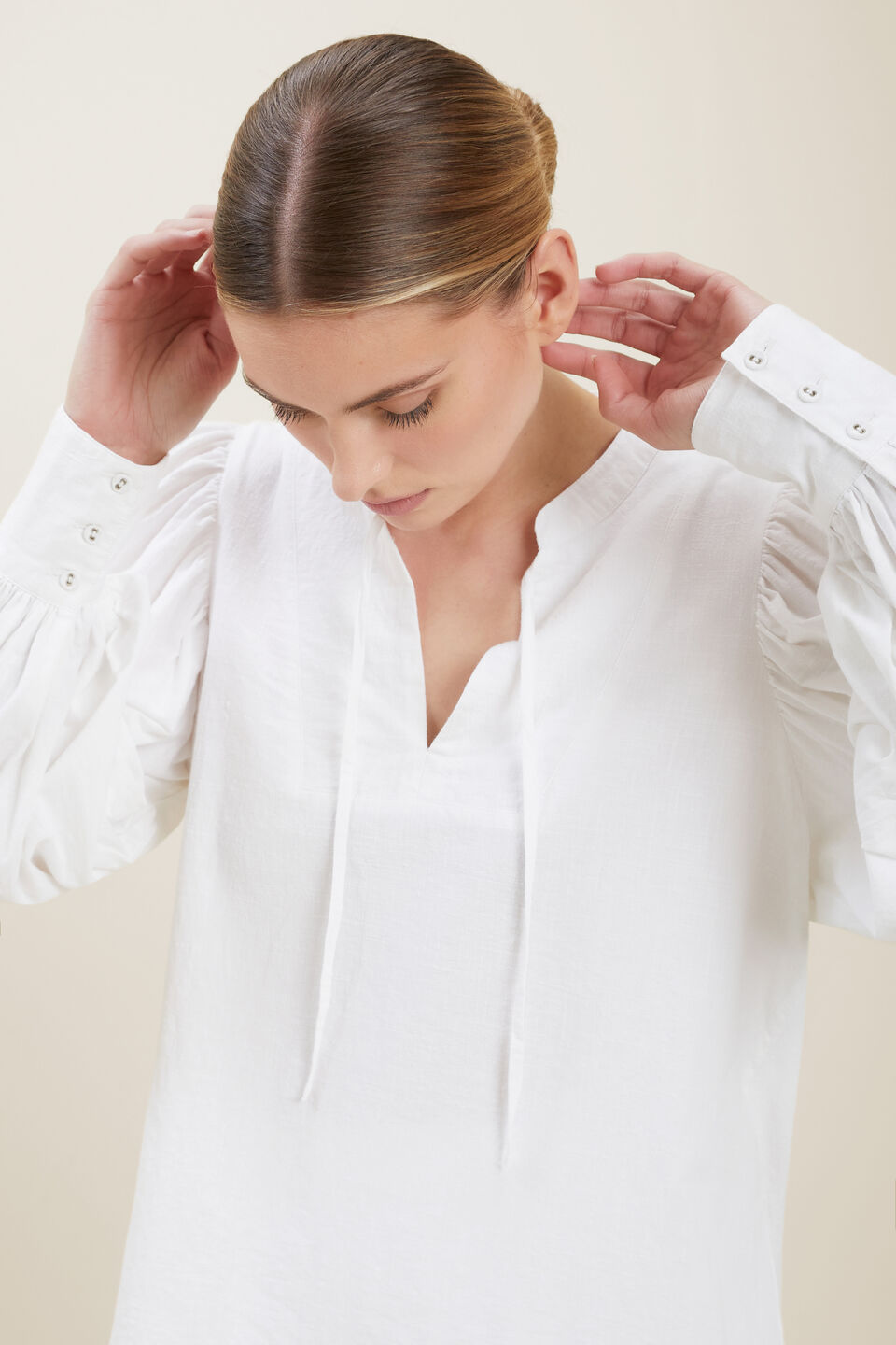 Blouson Sleeve Blouse  Whisper White