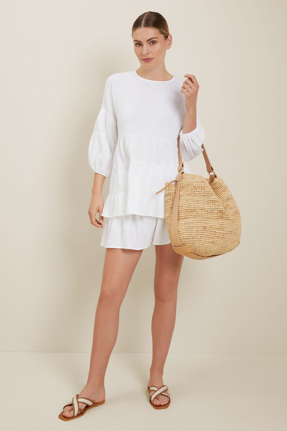 Cheesecloth Smock Top  Whisper White