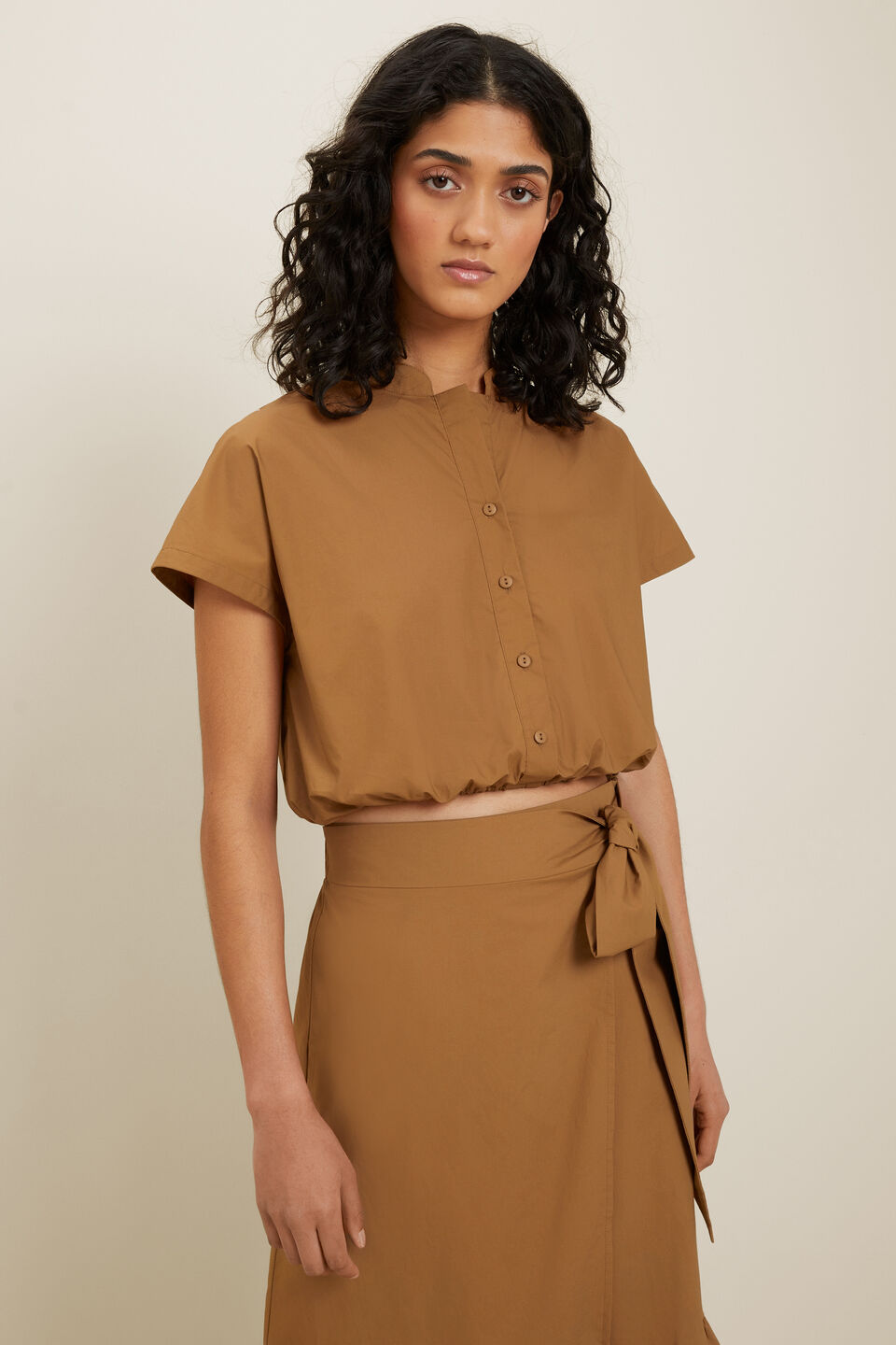 Poplin Cropped Shirt  Sienna Brown