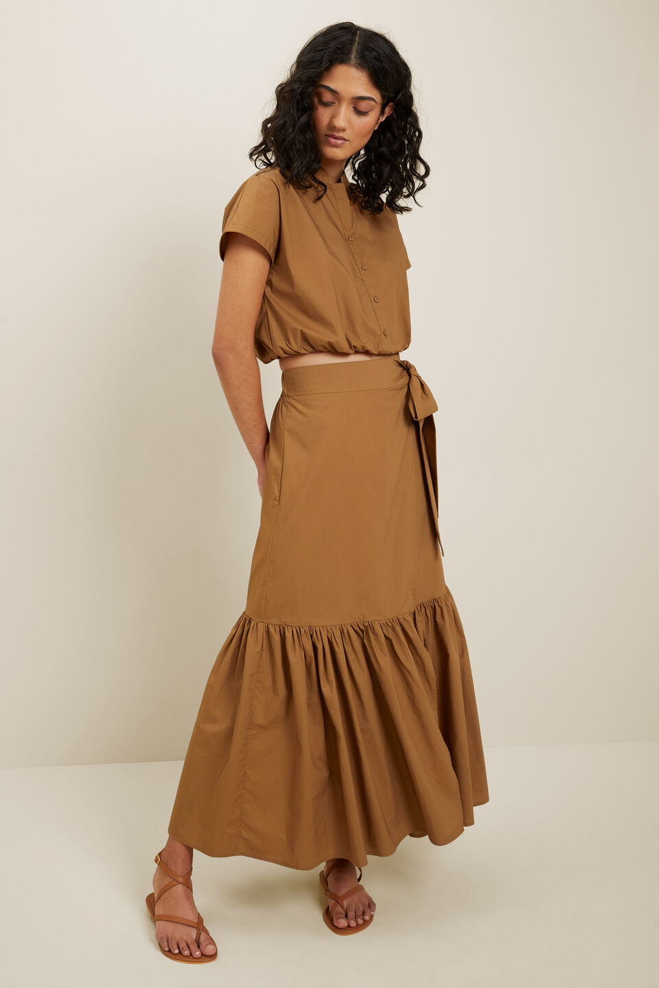 Poplin Cropped Shirt  Sienna Brown