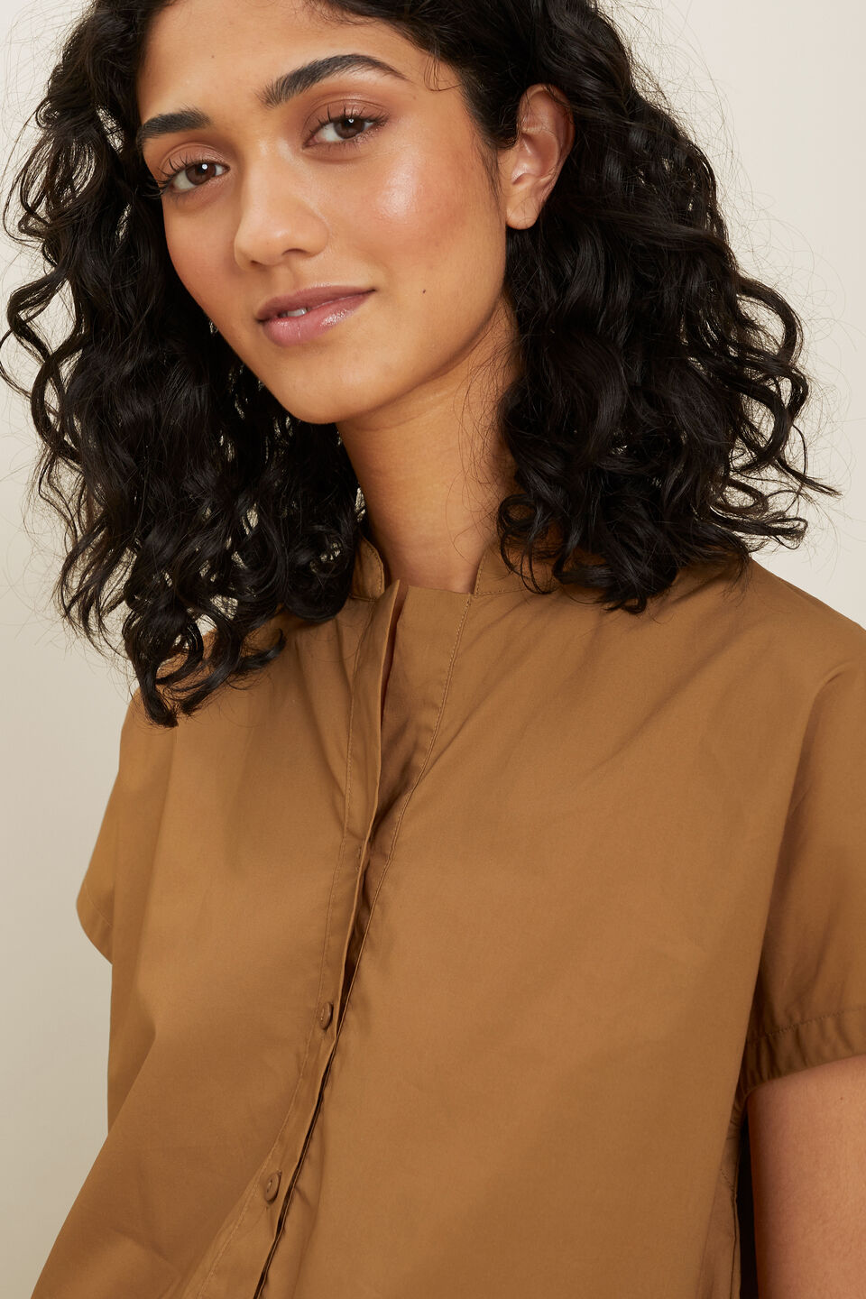 Poplin Cropped Shirt  Sienna Brown