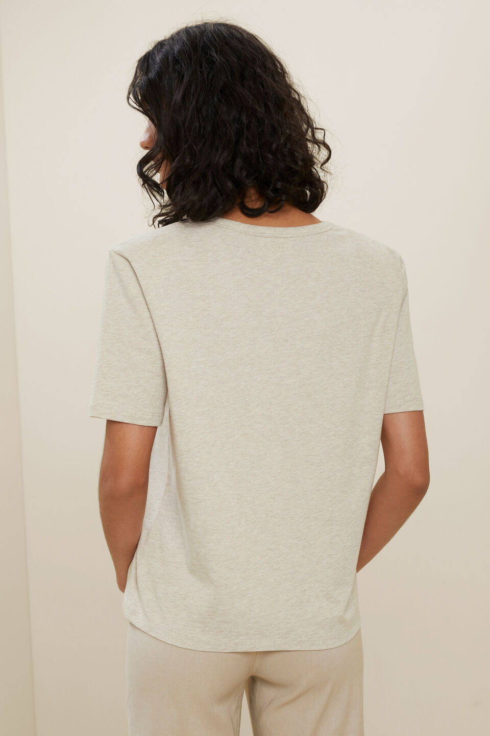 V Neck Shoulder Pad Tee  Latte Marle
