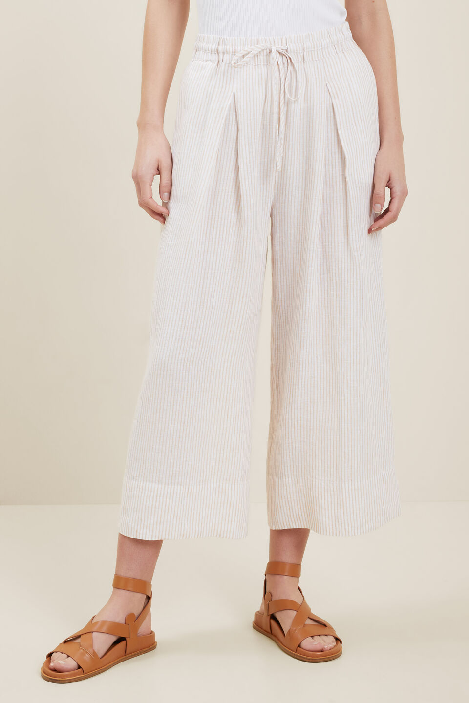 Linen Culottes  Neutral Sand Stripe