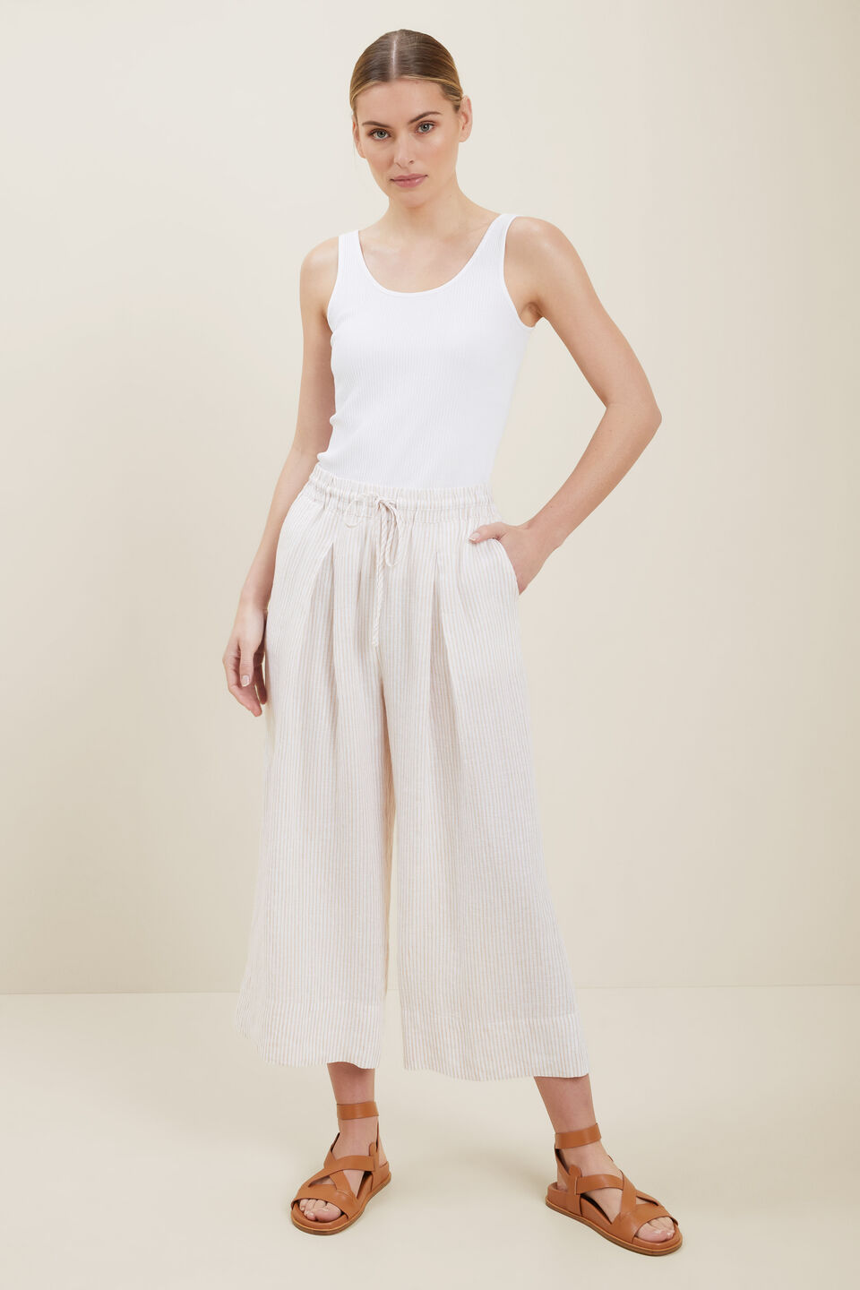 Linen Culottes  Neutral Sand Stripe