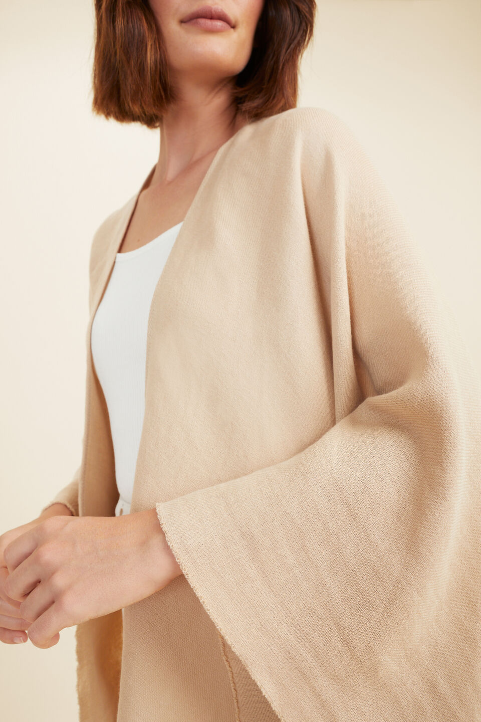Linen Blend Poncho  Champagne Beige