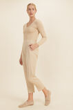Rib Knit V Neck Top  Champagne Beige  hi-res