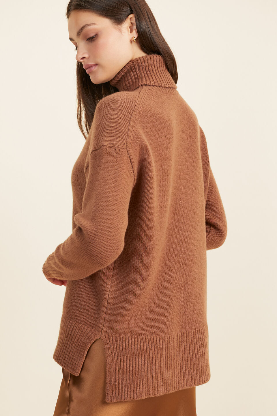 Merino Wool Roll Neck Sweater  Burnt Caramel  hi-res