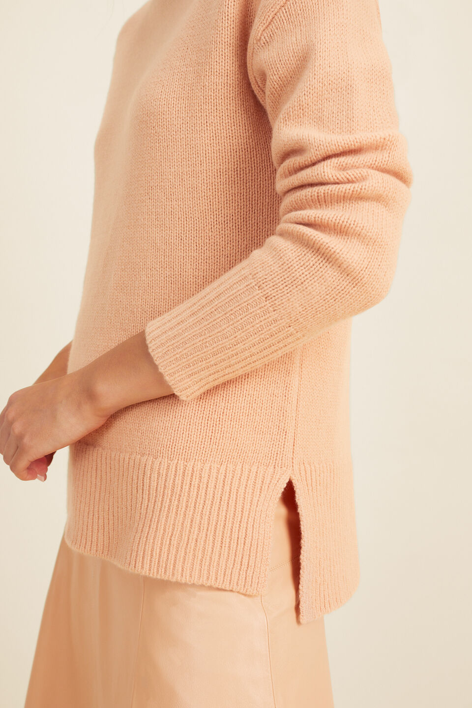 Merino Wool Roll Neck Sweater  Light Ginger