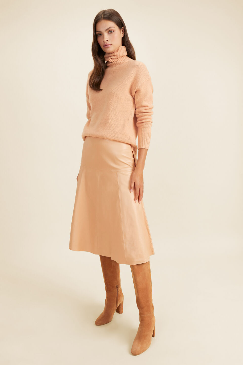 Merino Wool Roll Neck Sweater  Light Ginger