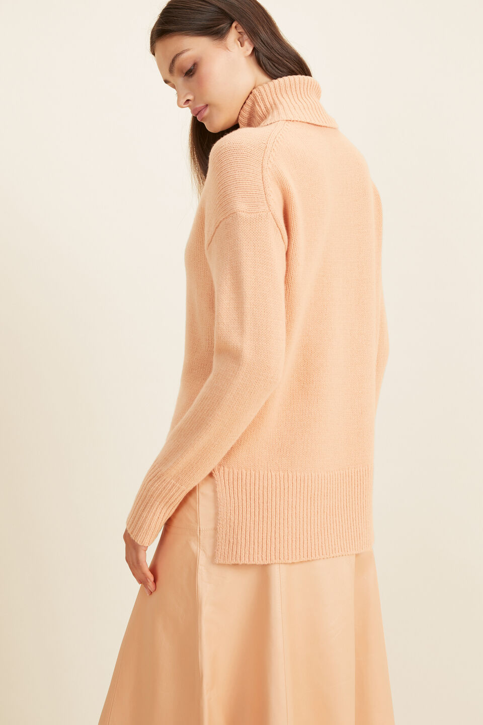 Merino Wool Roll Neck Sweater  Light Ginger