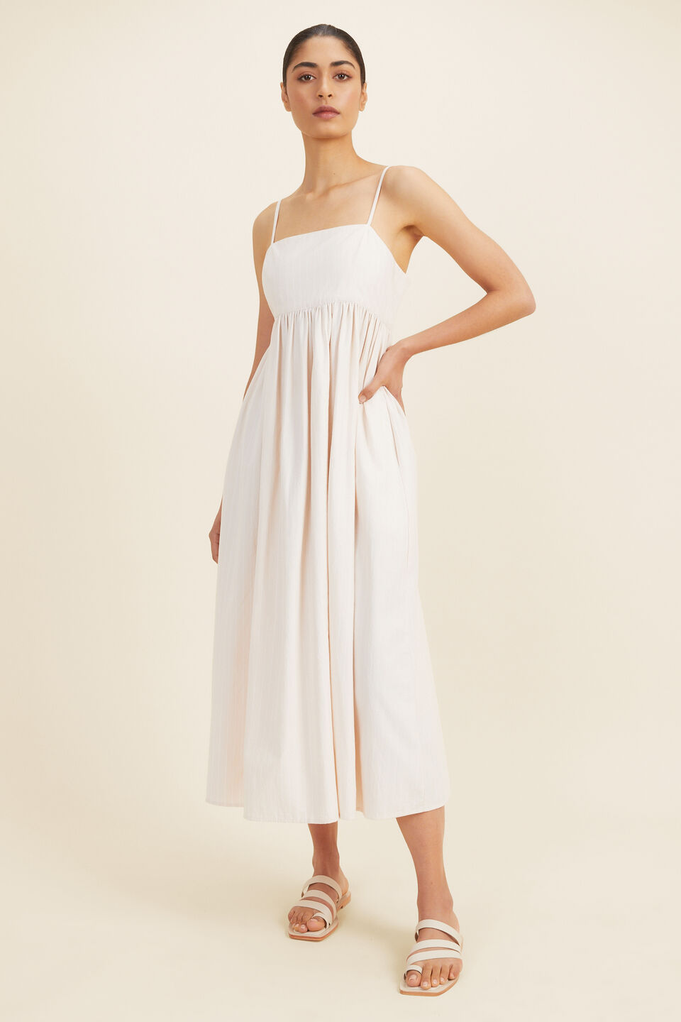 Stripe Gathered Maxi Dress  Natural Wood Stripe