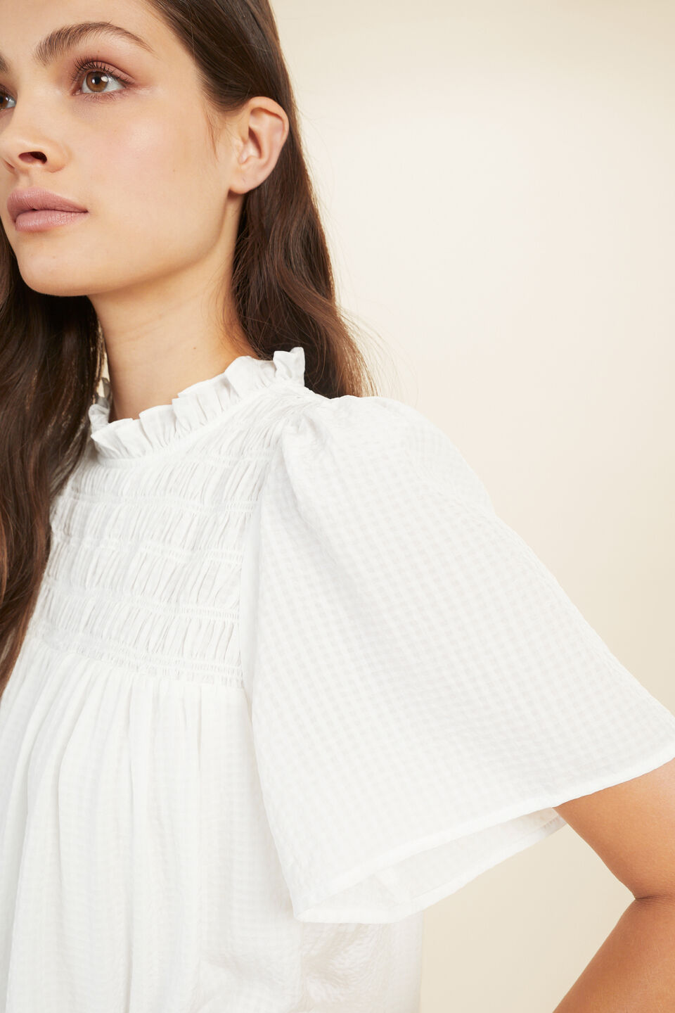 Check High Neck Mini Dress  Whisper White