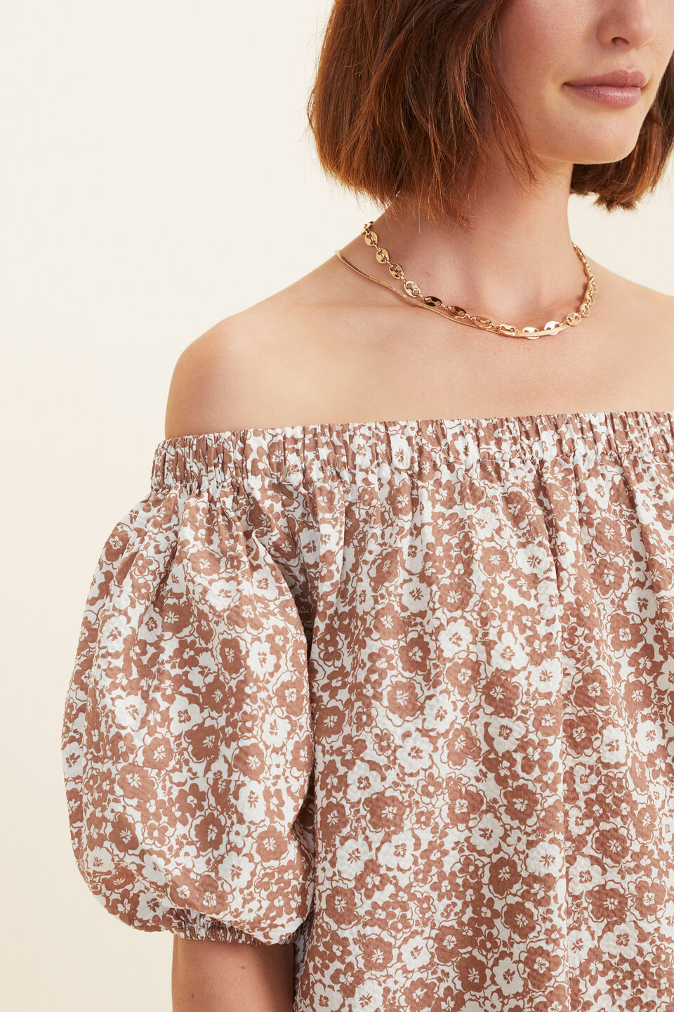 Floral Off Shoulder Dress  Acorn Ditsy Brown