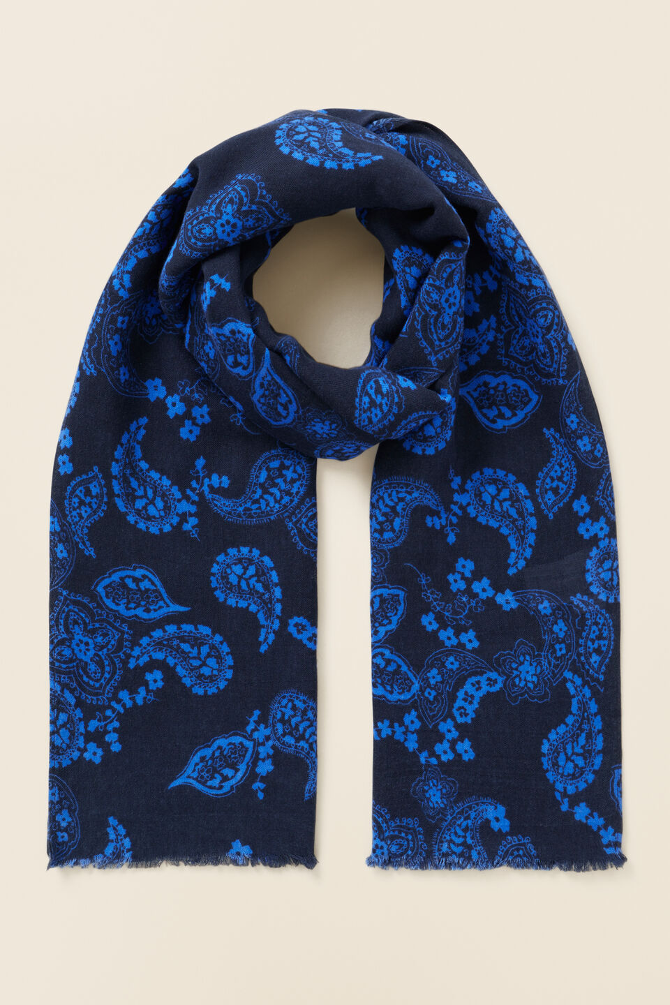Floral Paisley Print Scarf  Deep Navy Multi