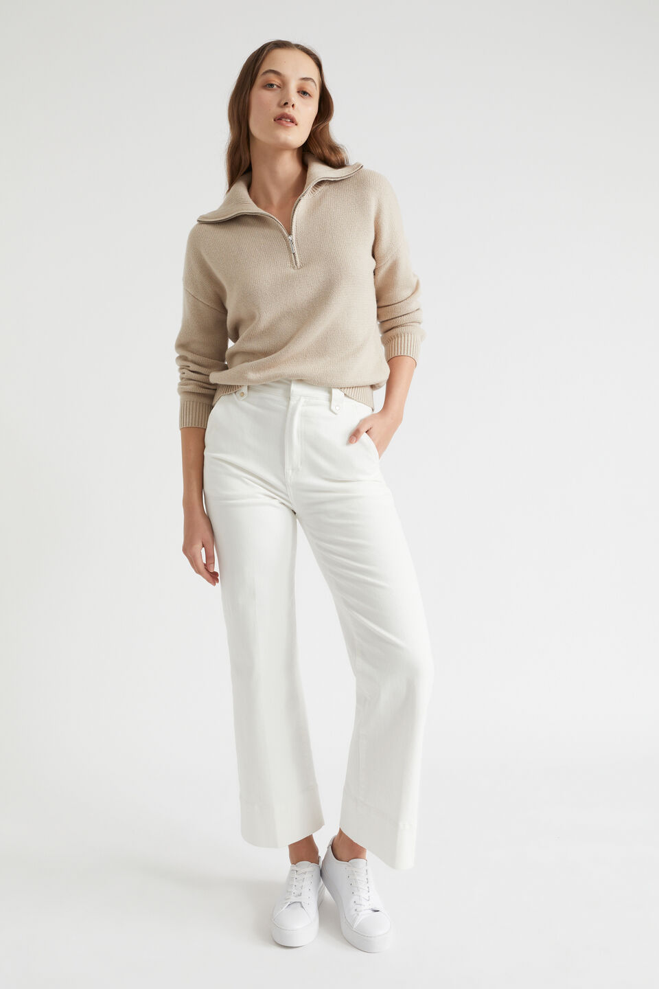 Zip Through Sweater  Soft Mink Marle