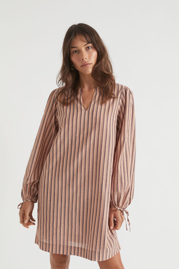 Stripe Voile Mini Dress  Peach Rose Stripe  hi-res