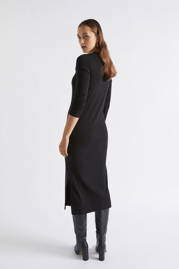 Long Sleeve Fitted Dress  Black  hi-res
