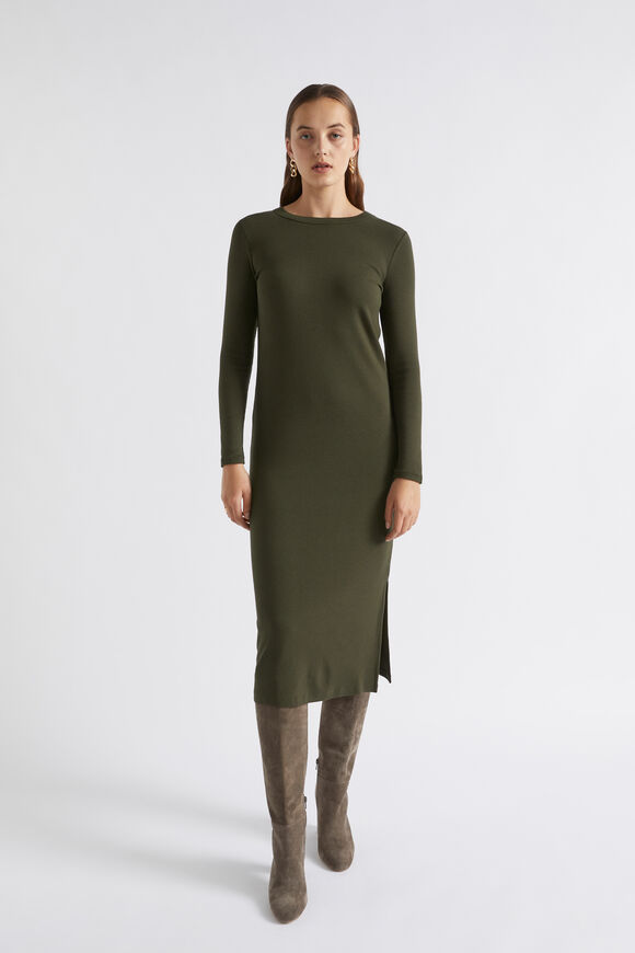 Long Sleeve Fitted Dress  Dark Fern  hi-res