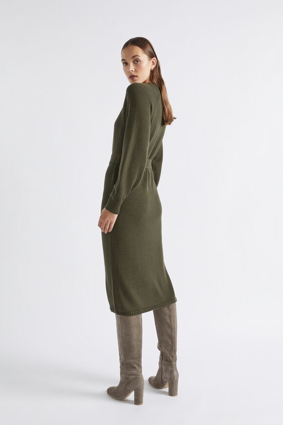 Tie Waist Midi Knit Dress  Dark Fern  hi-res