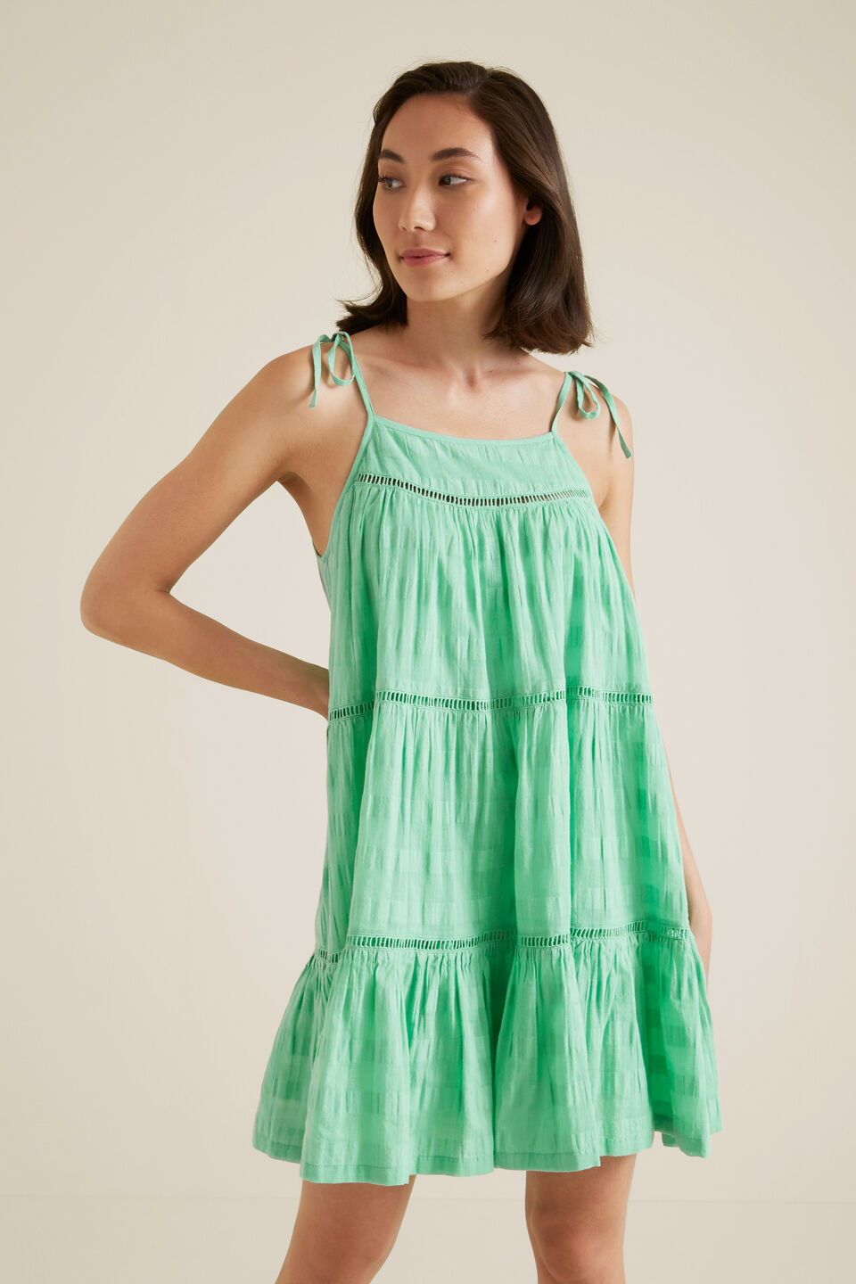 Self Check Mini Dress  Palm Green