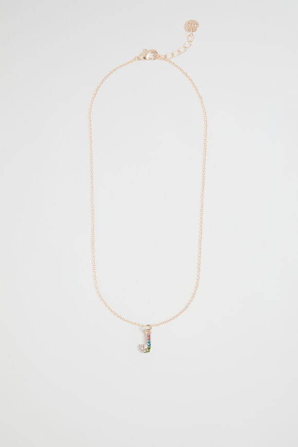 Rainbow Diamante Initial Necklace  J  hi-res