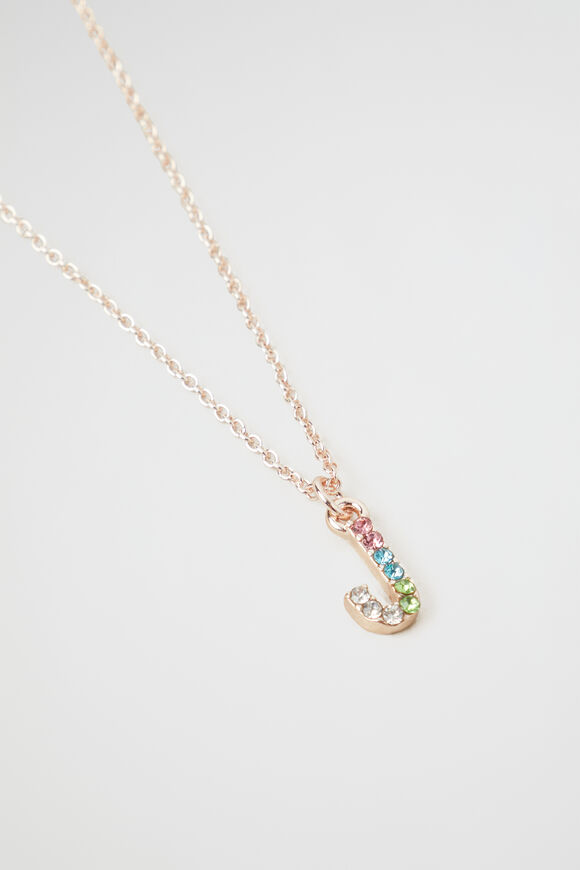 Rainbow Diamante Initial Necklace  J  hi-res