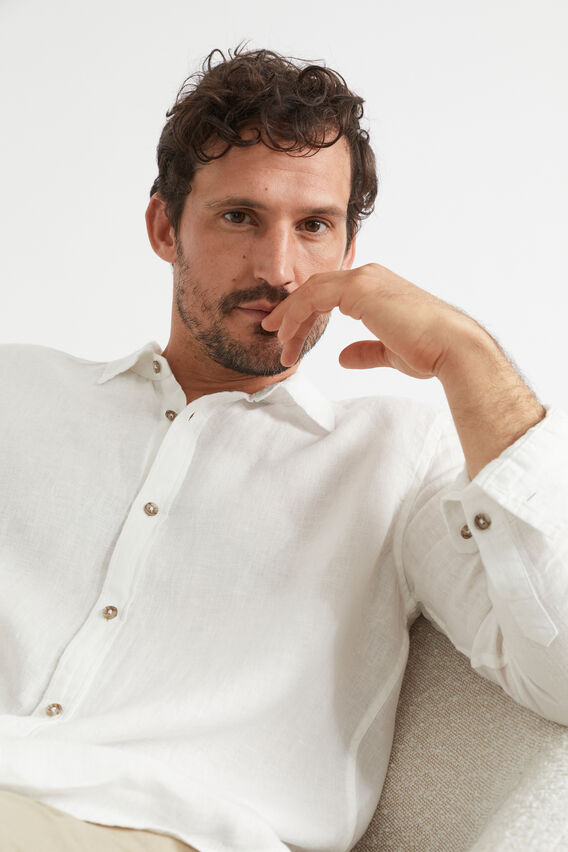Mens Linen Shirt  Vintage White  hi-res