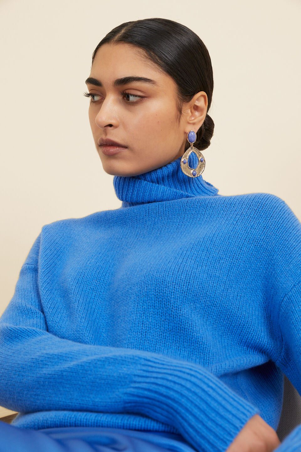 Stone Teardrop Earring  Deep Ocean