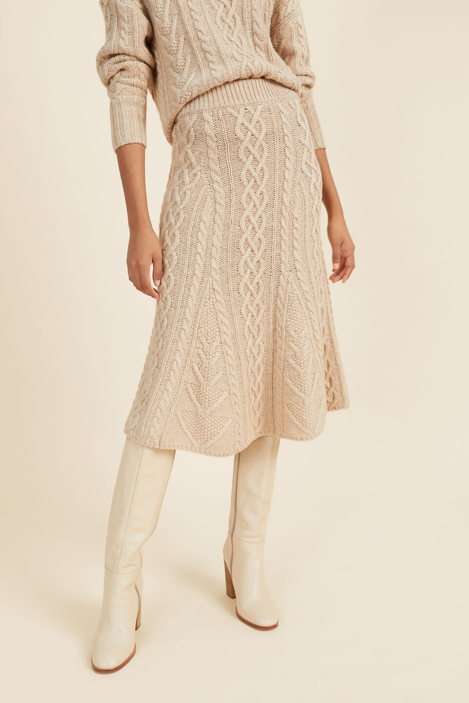 Cable Stitch Midi Skirt  Pebble Cream Marle