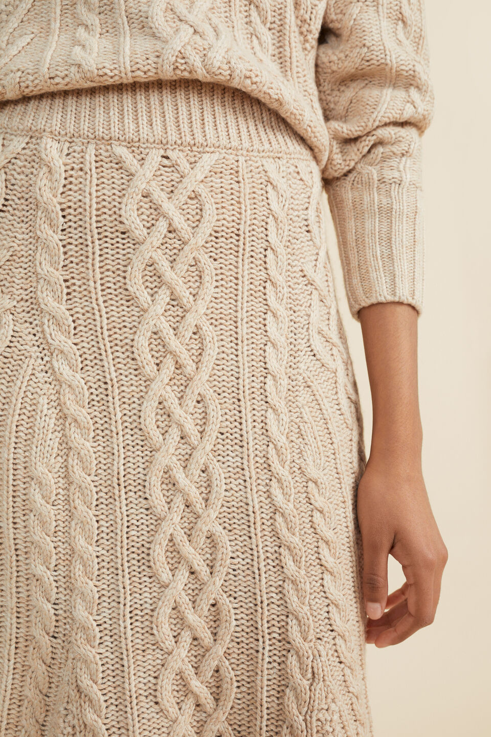Cable Stitch Midi Skirt  Pebble Cream Marle