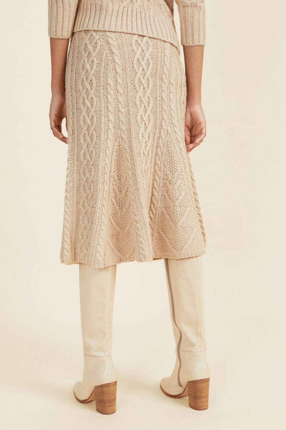 Cable Stitch Midi Skirt  Pebble Cream Marle