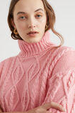 Crop Cable Roll Neck  Bubblegum Pink  hi-res