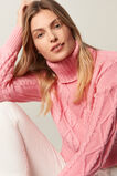 Crop Cable Roll Neck  Bubblegum Pink  hi-res