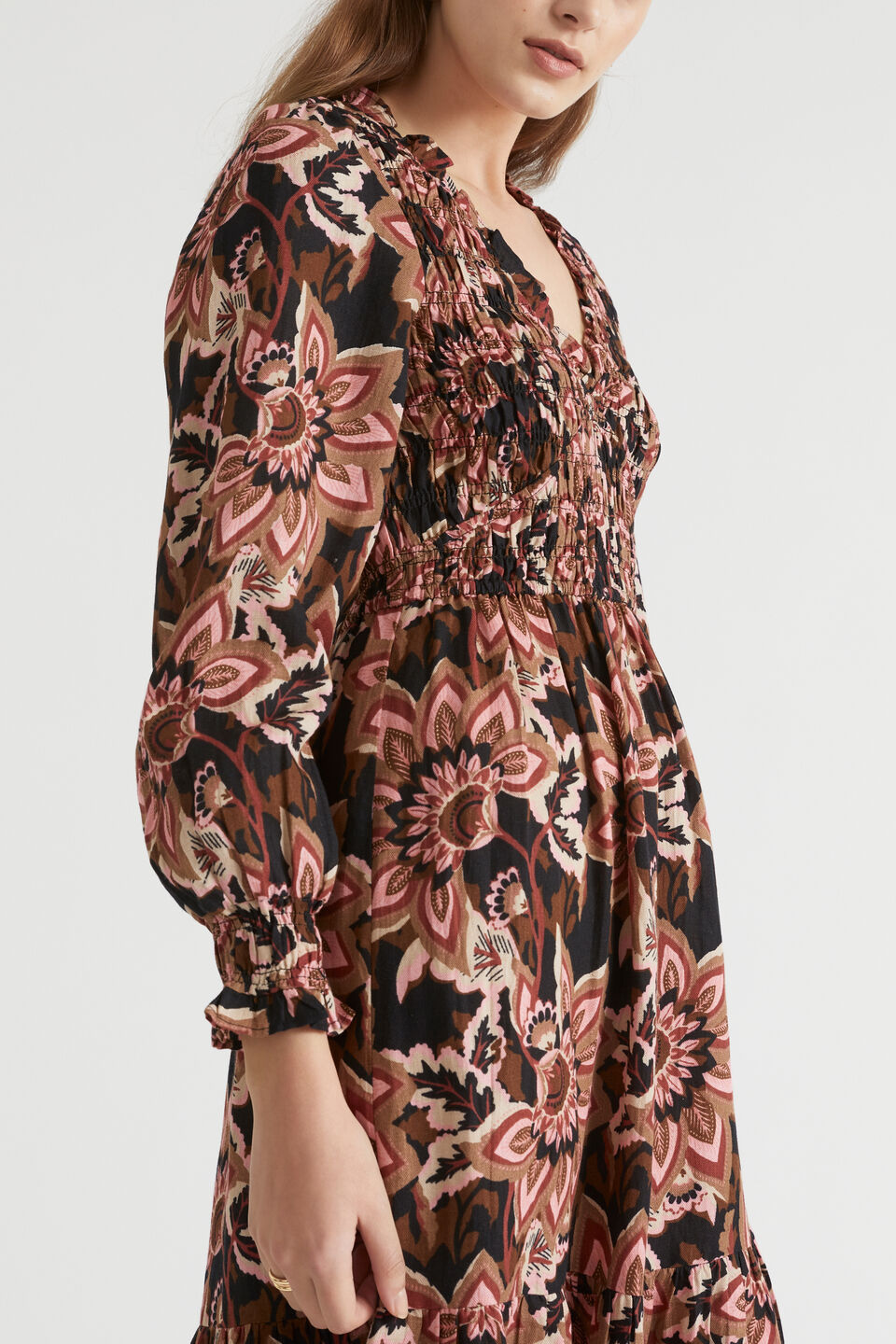 Floral Shirred Midi Dress  Vintage Floral