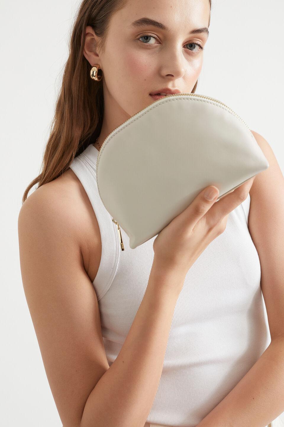 Leather Crescent Pouch  Cream
