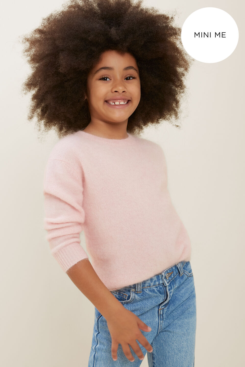 Mini Me Mohair Crew Neck Sweater  Ash Pink Marle