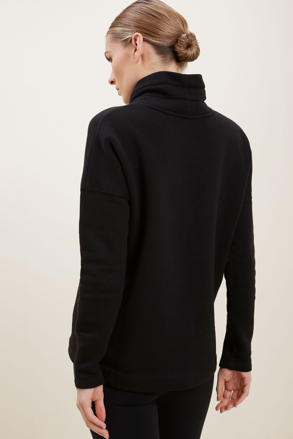 Funnel Neck Terry Top  Black