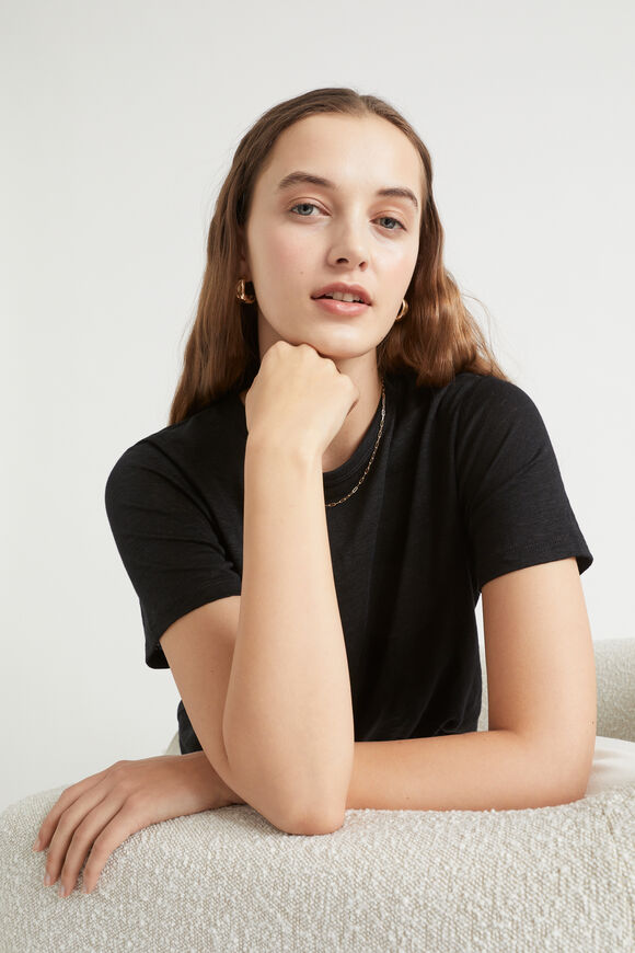 Core Linen Boxy Tee  Black  hi-res