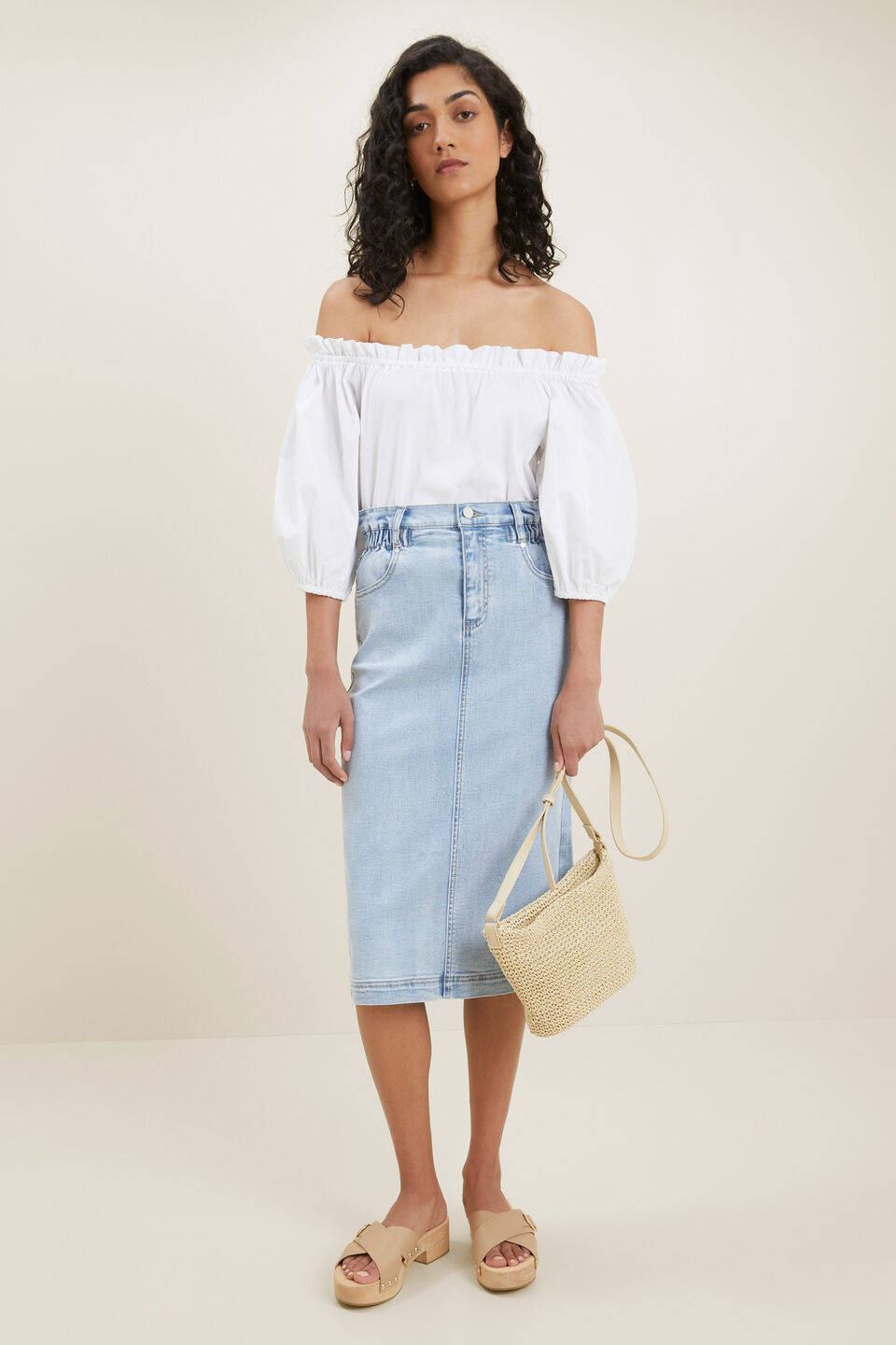 Frill Off Shoulder Top  Whisper White