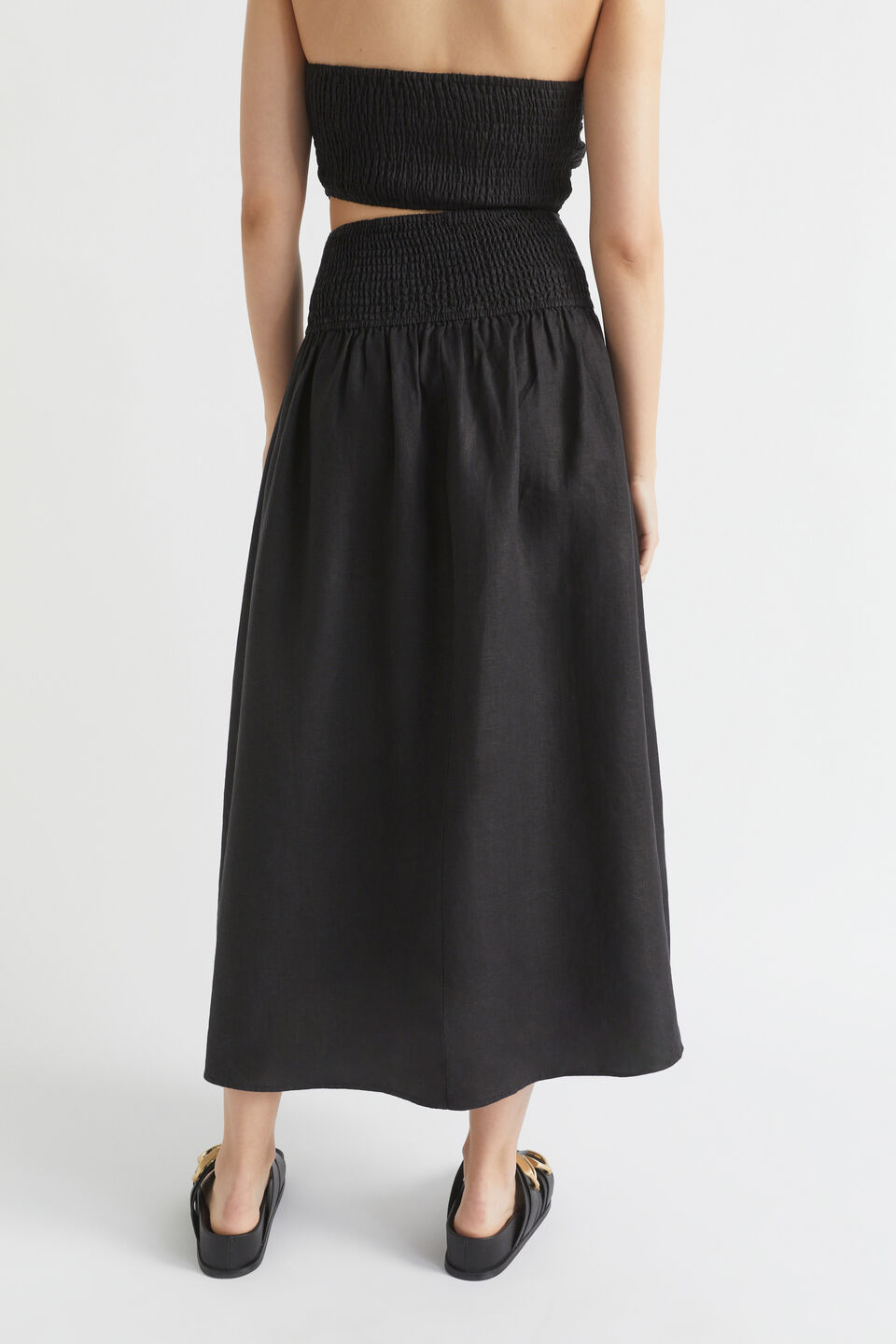 Core Linen Gathered Maxi Skirt  Black