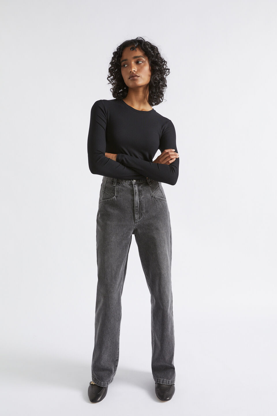 Rigid High Waist Wide Jean  Graphite Denim