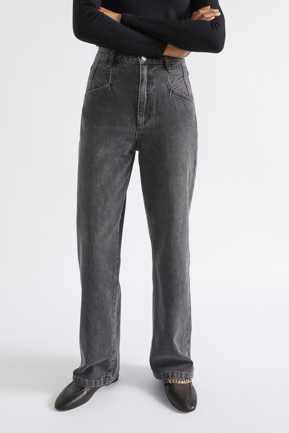 Rigid High Waist Wide Jean  Graphite Denim