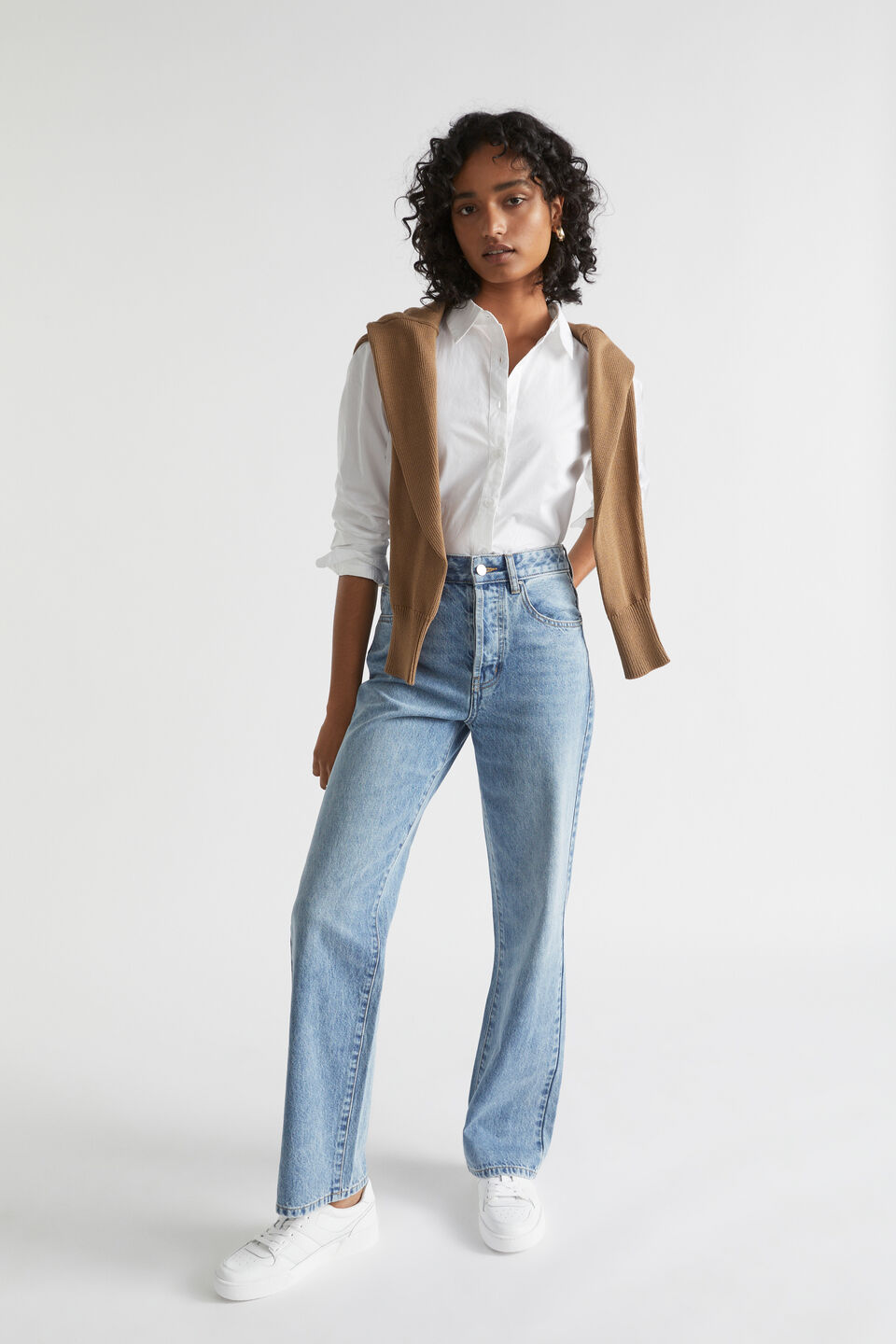 Long Length High Waist Jean  Capri Wash