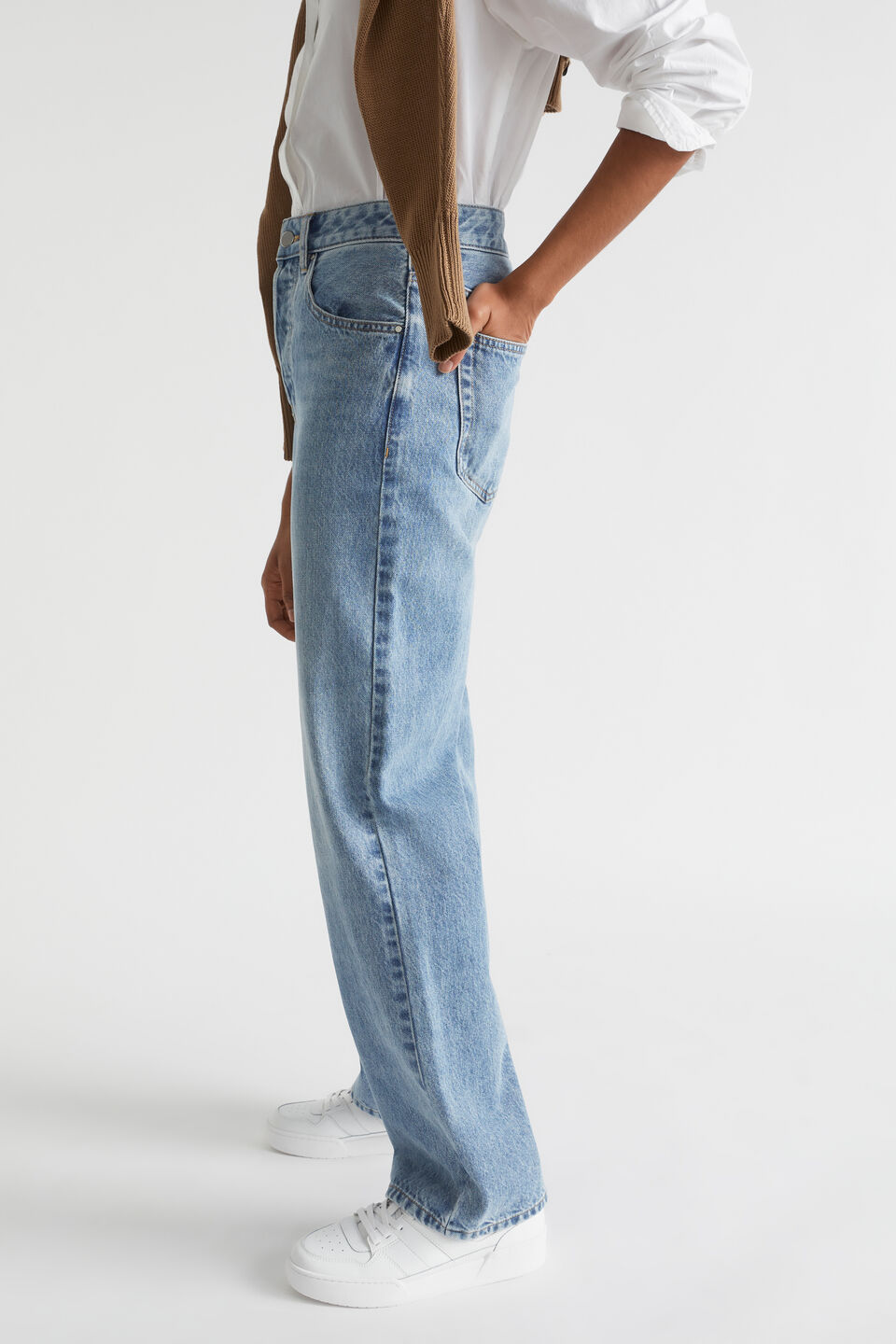 Long Length High Waist Jean  Capri Wash