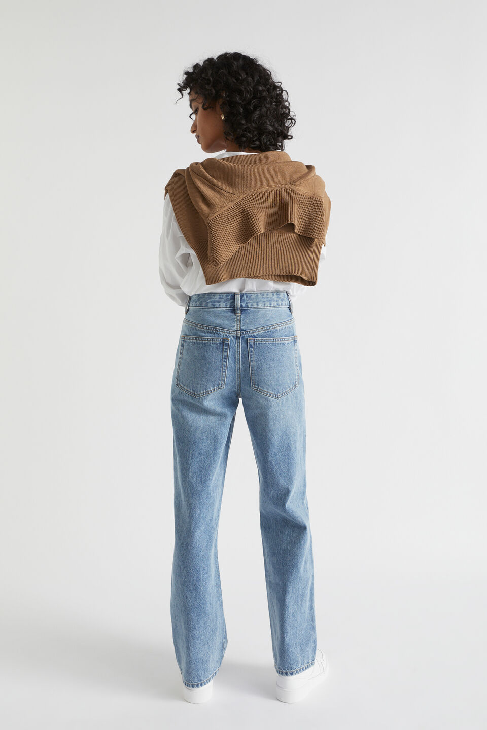 Long Length High Waist Jean  Capri Wash