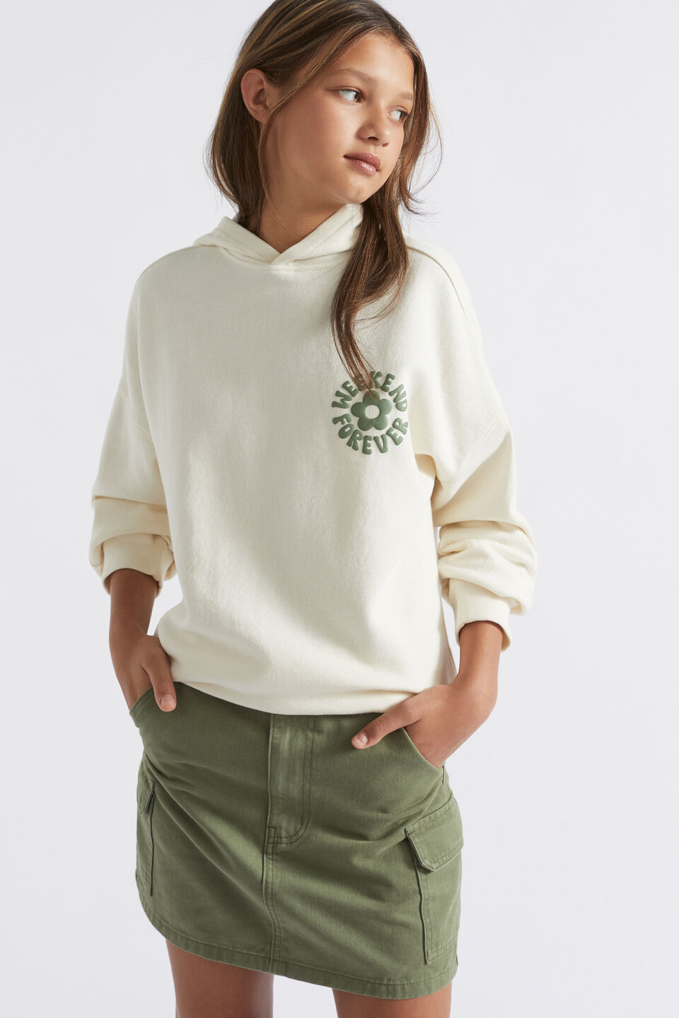 Oversized Slogan Hoodie  Vintage Cream