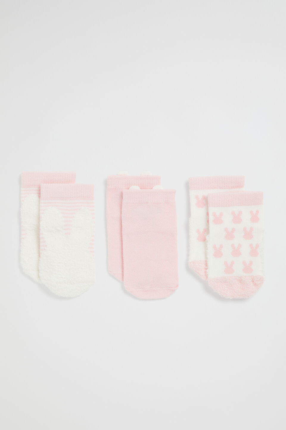 Bunny Sock 3 Pk  Dusty Rose