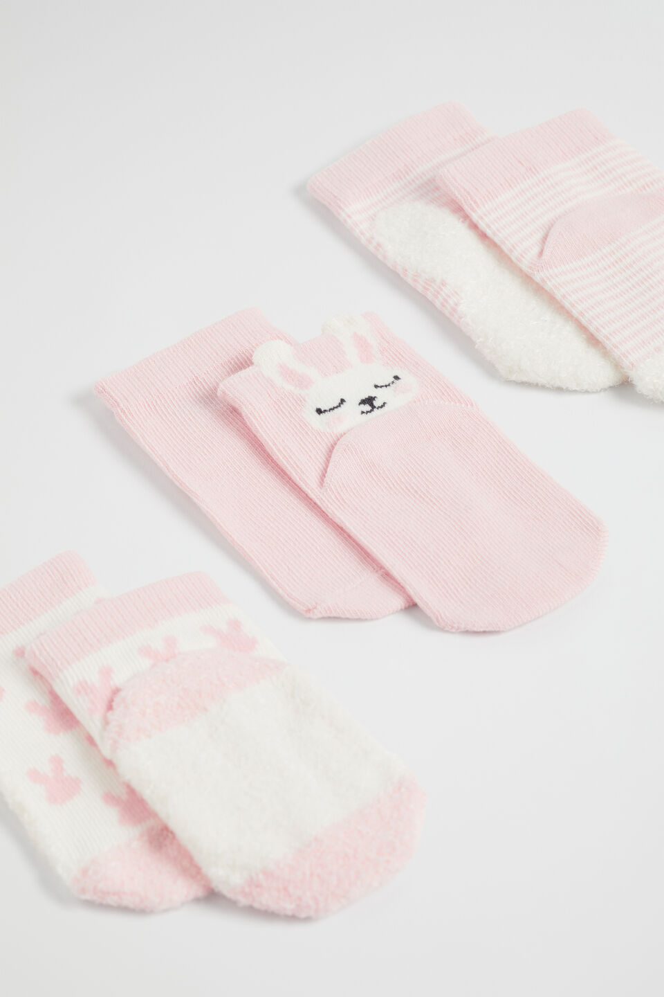 Bunny Sock 3 Pk  Dusty Rose