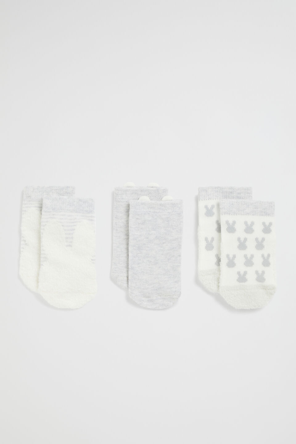 Bunny Sock 3 Pk  Grey Marle